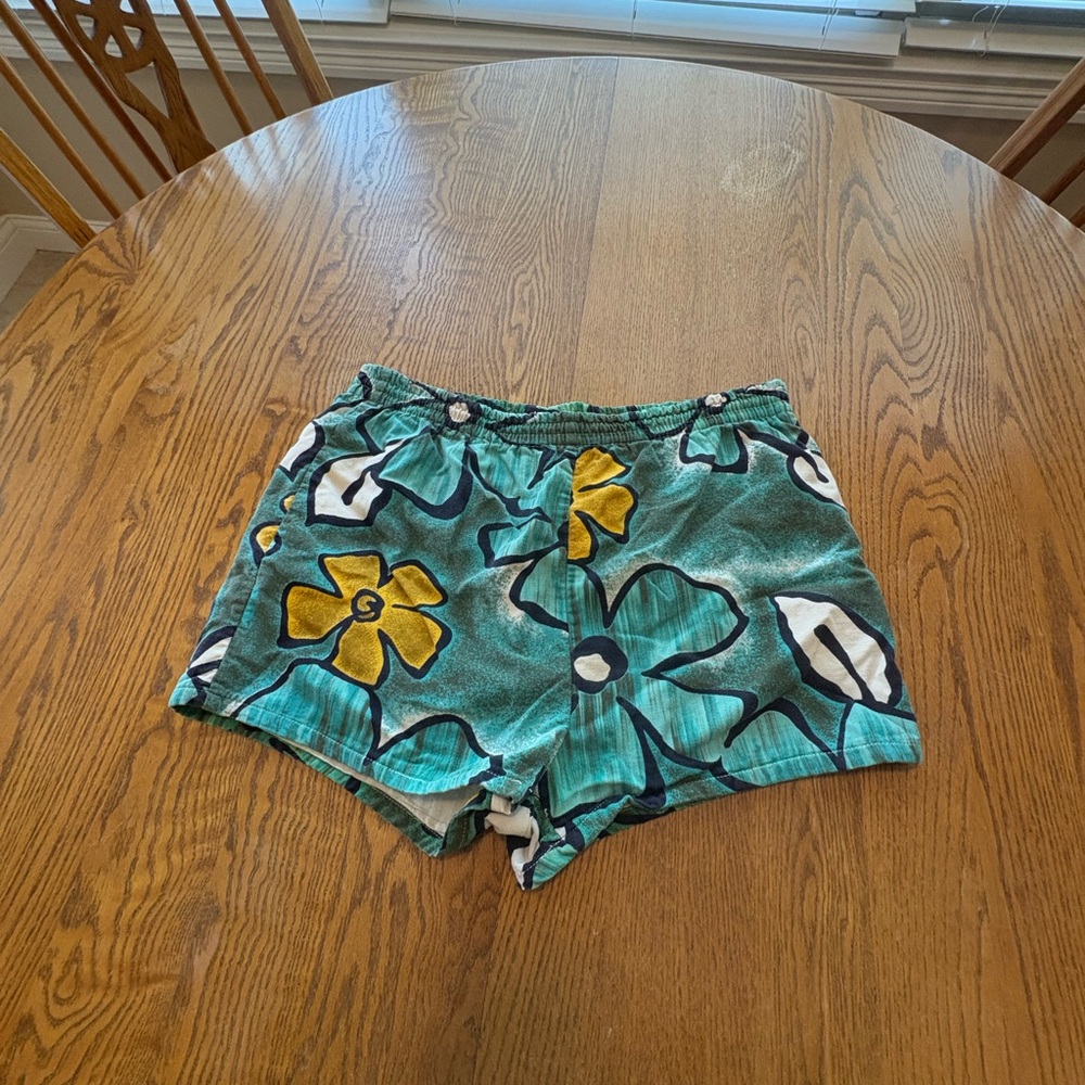 Vintage Men’s Unlined Floral Cotton Swim Shorts Baggies Size S 70’s -80’s